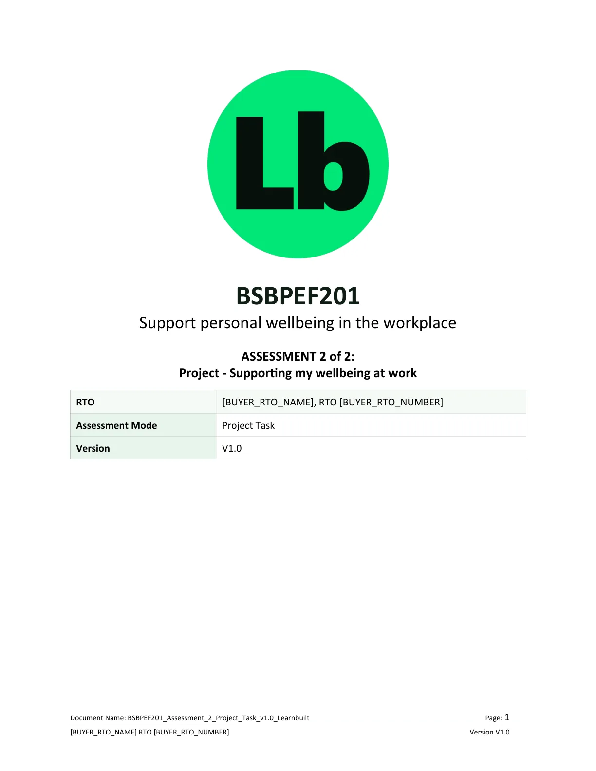 BSBPEF201 assessment workbook cover