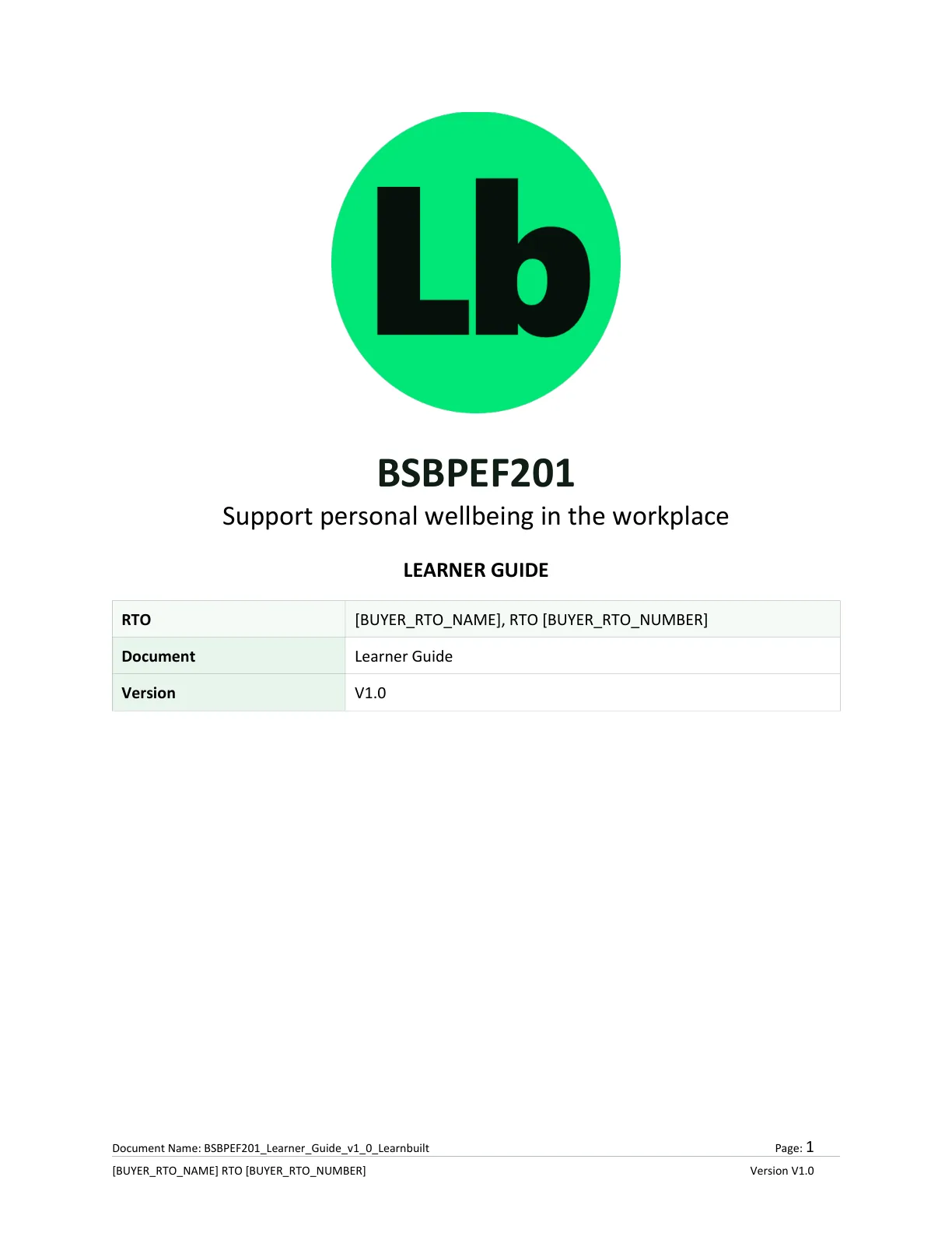 BSBPEF201 learner guide cover