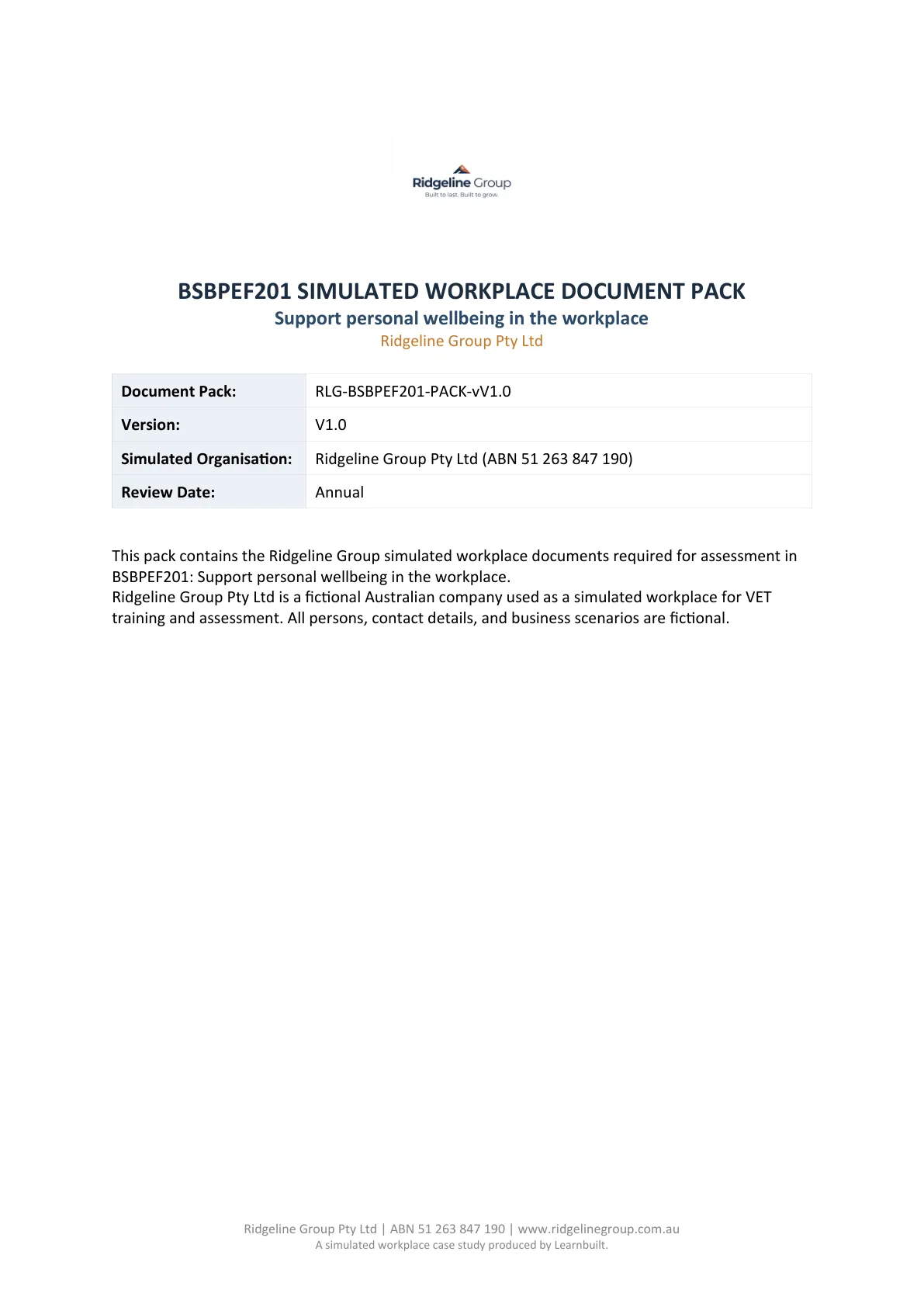Ridgeline Group simulated workplace document