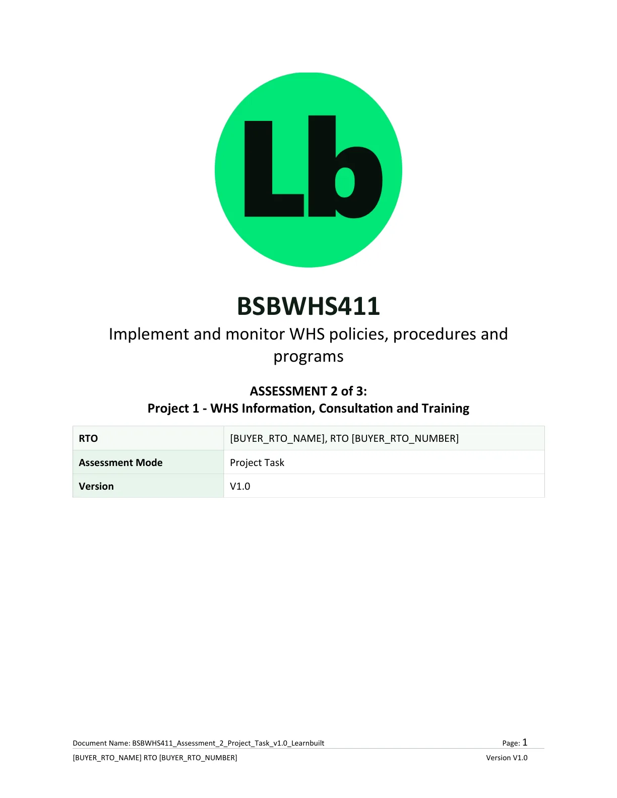 BSBWHS411 assessment workbook cover