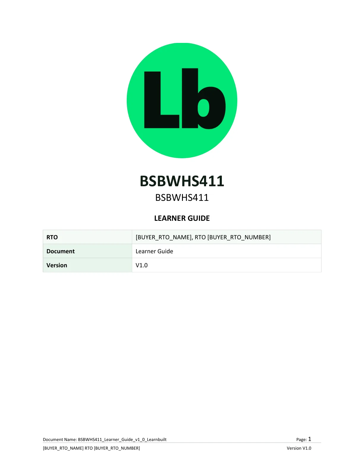 BSBWHS411 learner guide cover