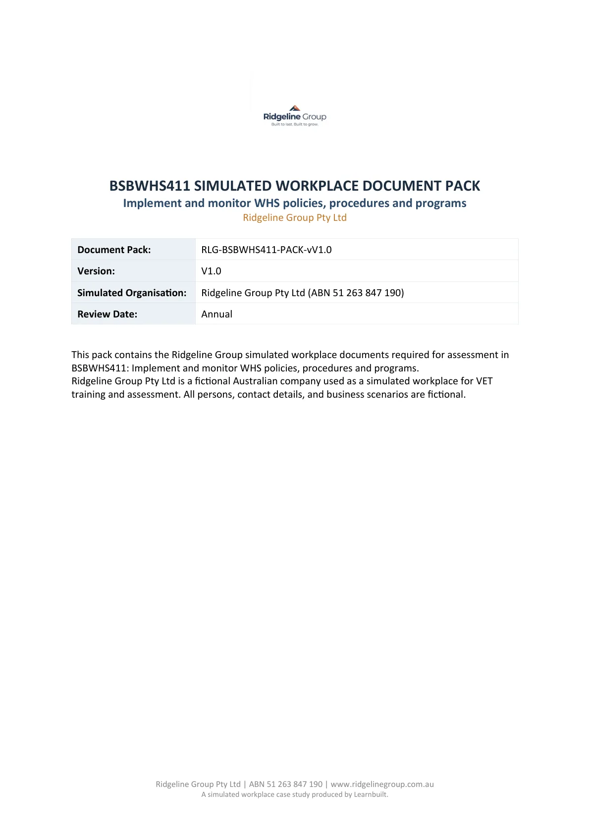 Ridgeline Group simulated workplace document