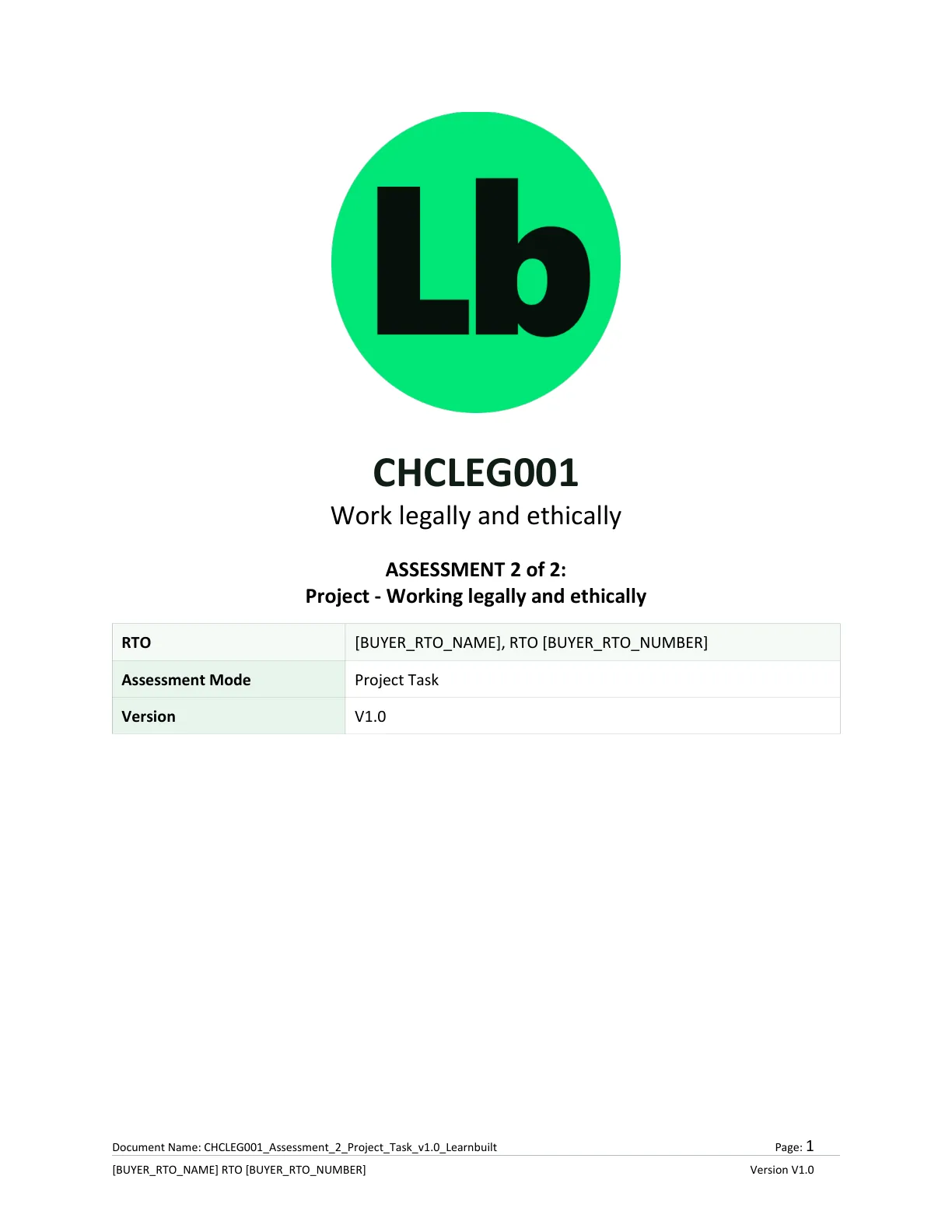 CHCLEG001 assessment workbook cover
