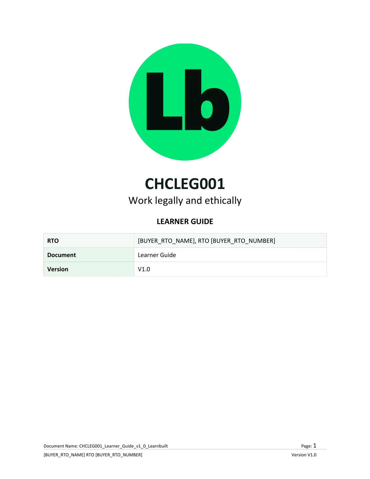 CHCLEG001 learner guide cover
