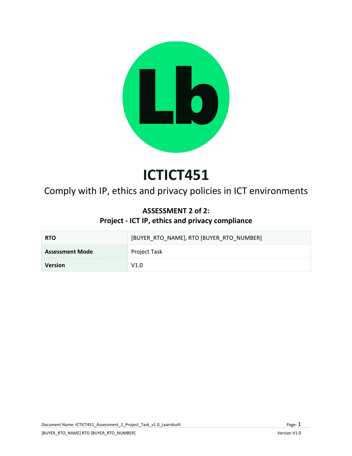 ICTICT451 assessment workbook cover