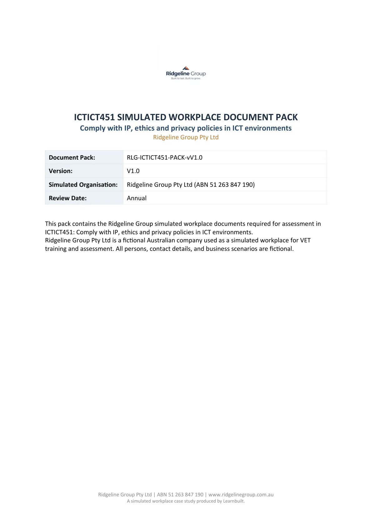 Ridgeline Group simulated workplace document
